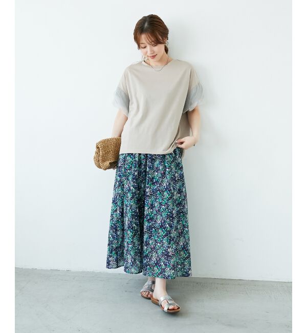  「《手洗い可能》フラワープリントギャザーフレアスカート」|フレア|