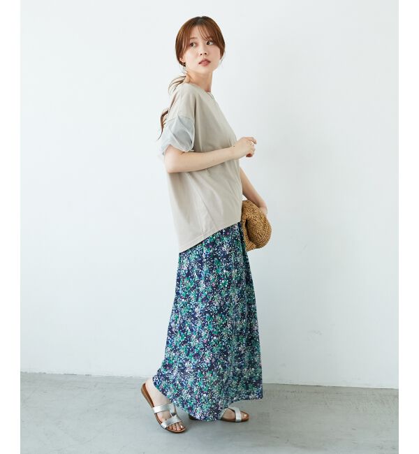  「《手洗い可能》フラワープリントギャザーフレアスカート」|フレア|