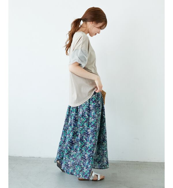  「《手洗い可能》フラワープリントギャザーフレアスカート」|フレア|