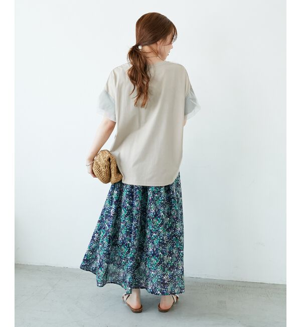  「《手洗い可能》フラワープリントギャザーフレアスカート」|フレア|