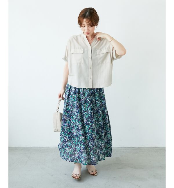  「《手洗い可能》フラワープリントギャザーフレアスカート」|フレア|