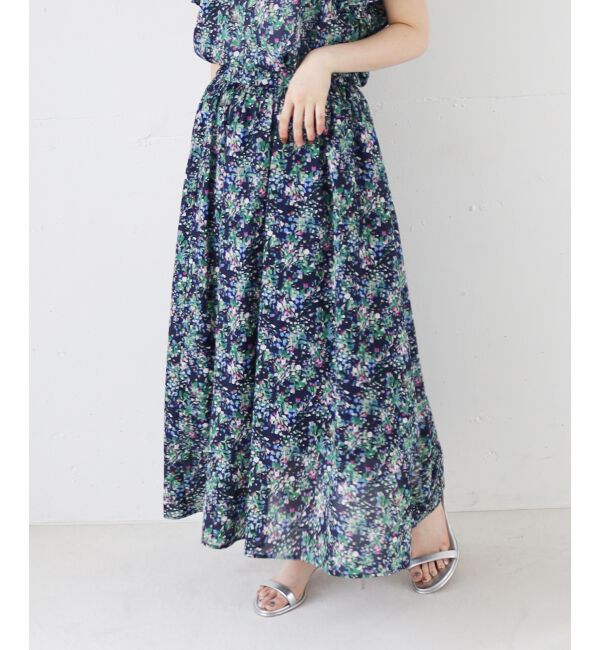  「《手洗い可能》フラワープリントギャザーフレアスカート」|フレア|