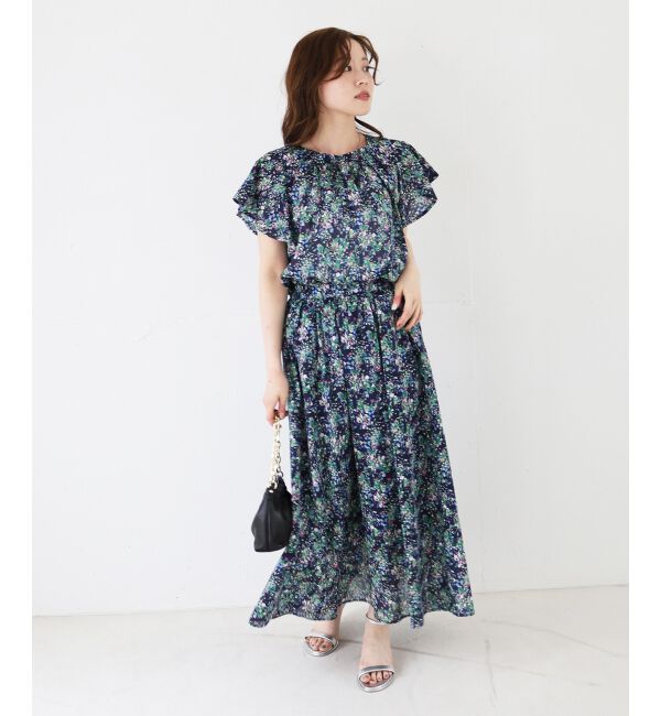  「《手洗い可能》フラワープリントギャザーフレアスカート」|フレア|