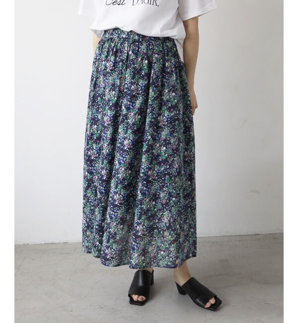  「《手洗い可能》フラワープリントギャザーフレアスカート」|フレア|