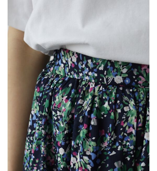 「《手洗い可能》フラワープリントギャザーフレアスカート」|フレア|