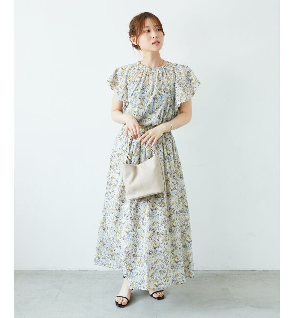  「《手洗い可能》フラワープリントギャザーフレアスカート」|フレア|