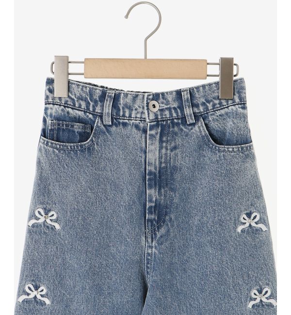 「リボンビジューデニムパンツ」|デニム|