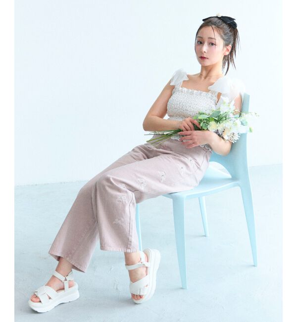  「リボンビジューデニムパンツ」|デニム|