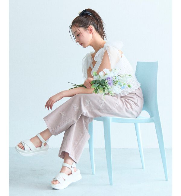  「リボンビジューデニムパンツ」|デニム|