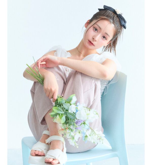  「リボンビジューデニムパンツ」|デニム|