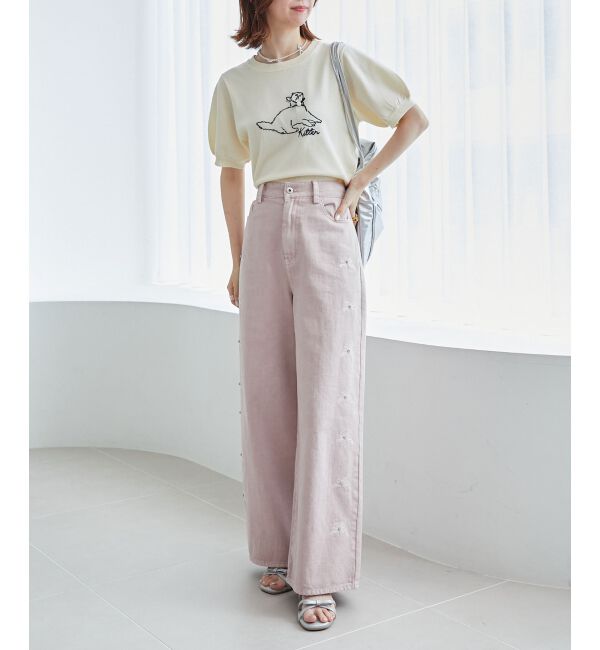  「リボンビジューデニムパンツ」|デニム|