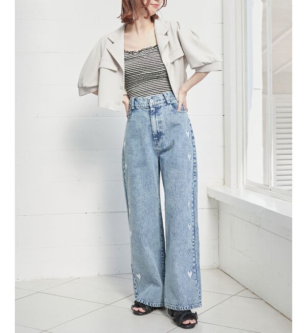  「リボンビジューデニムパンツ」|デニム|