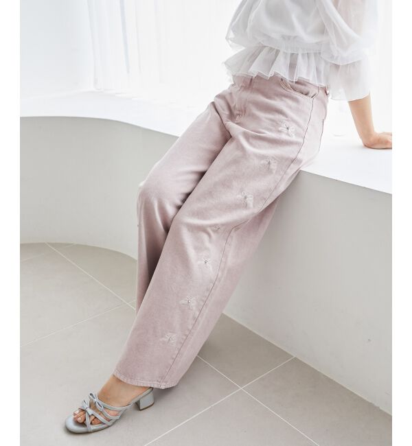  「リボンビジューデニムパンツ」|デニム|