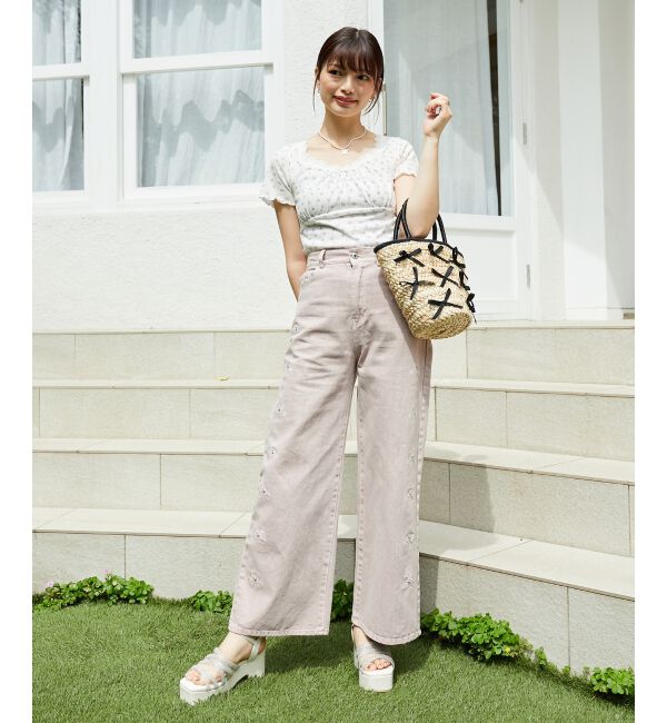  「リボンビジューデニムパンツ」|デニム|