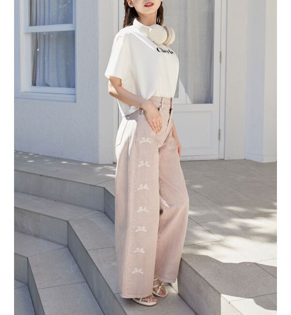  「リボンビジューデニムパンツ」|デニム|