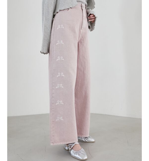  「リボンビジューデニムパンツ」|デニム|