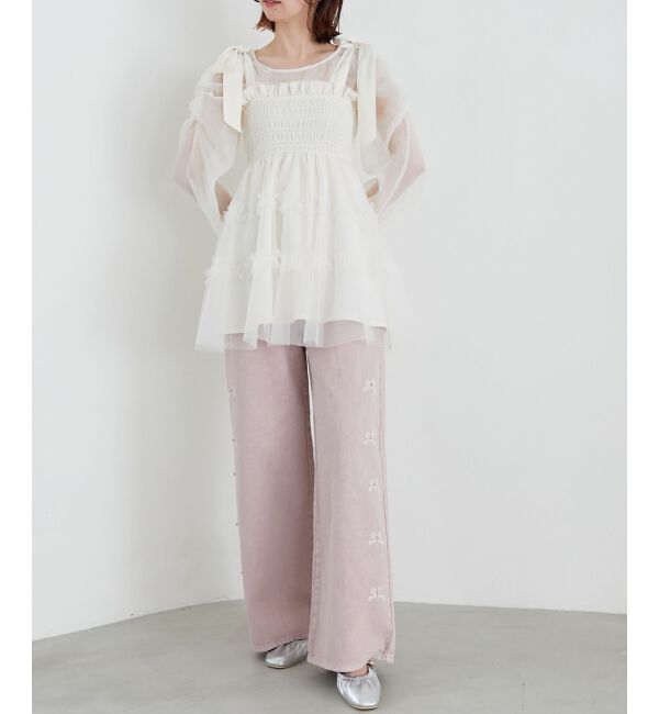  「リボンビジューデニムパンツ」|デニム|