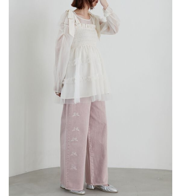  「リボンビジューデニムパンツ」|デニム|