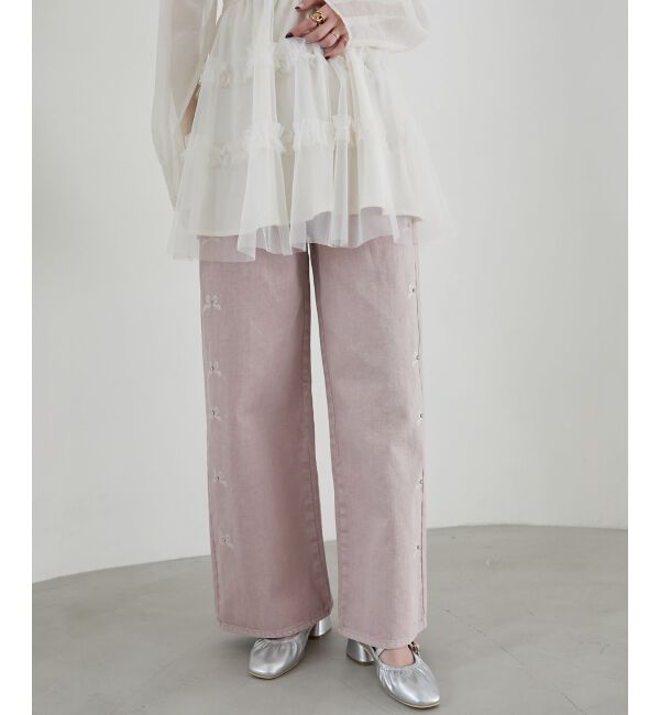  「リボンビジューデニムパンツ」|デニム|