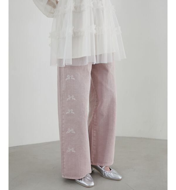  「リボンビジューデニムパンツ」|デニム|