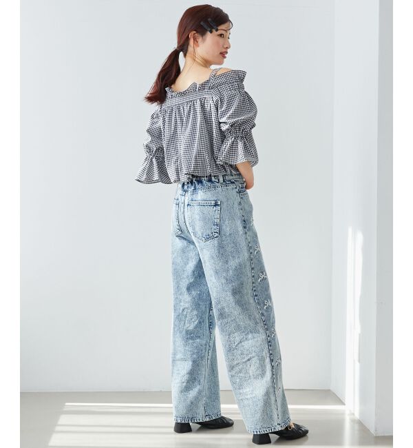  「リボンビジューデニムパンツ」|デニム|