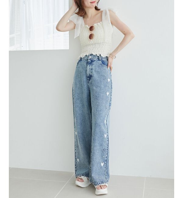  「リボンビジューデニムパンツ」|デニム|