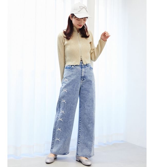  「リボンビジューデニムパンツ」|デニム|