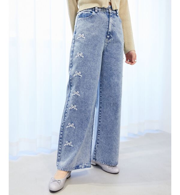  「リボンビジューデニムパンツ」|デニム|