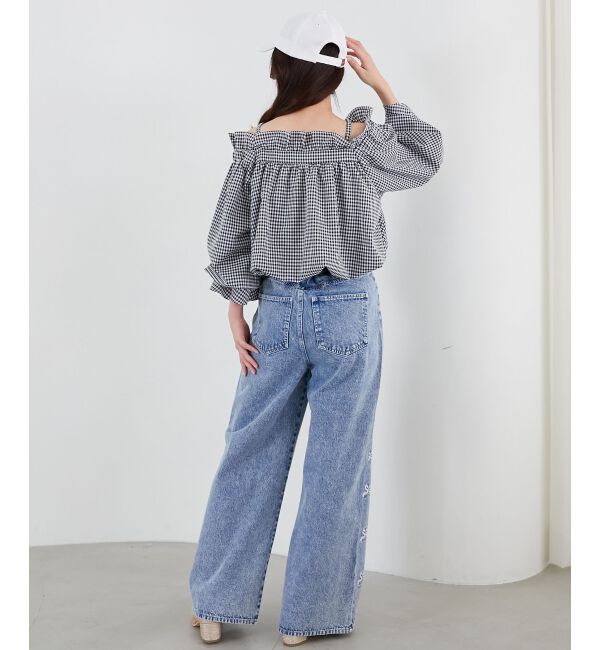  「リボンビジューデニムパンツ」|デニム|