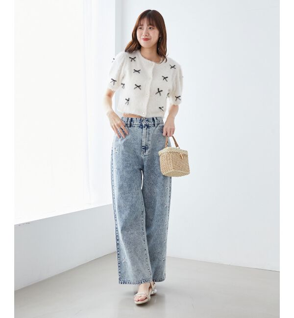  「リボンビジューデニムパンツ」|デニム|