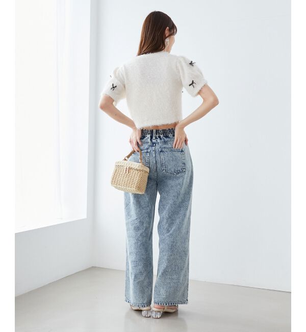  「リボンビジューデニムパンツ」|デニム|