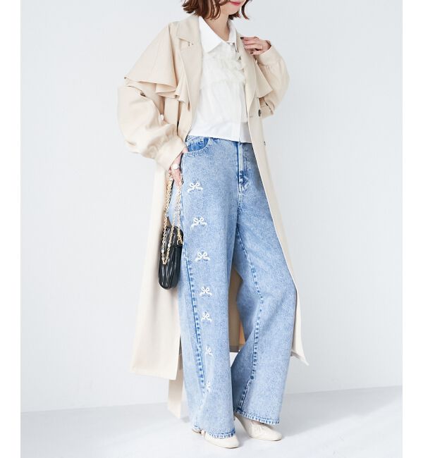  「リボンビジューデニムパンツ」|デニム|