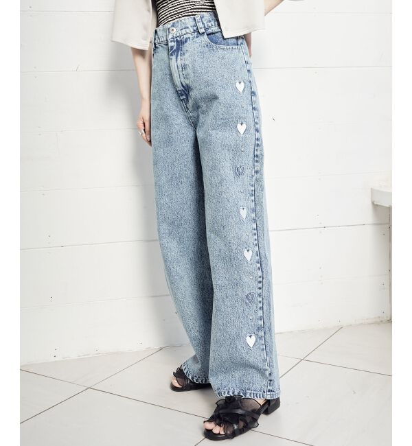  「リボンビジューデニムパンツ」|デニム|