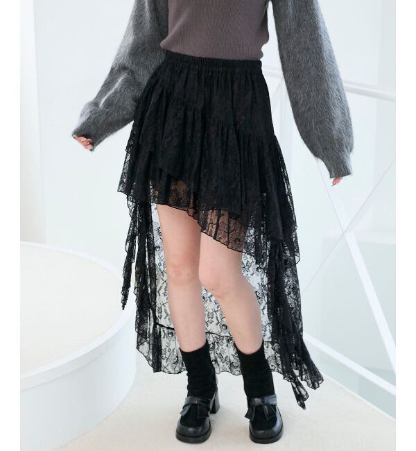  「アシメレースミニスカパン」|スカート|