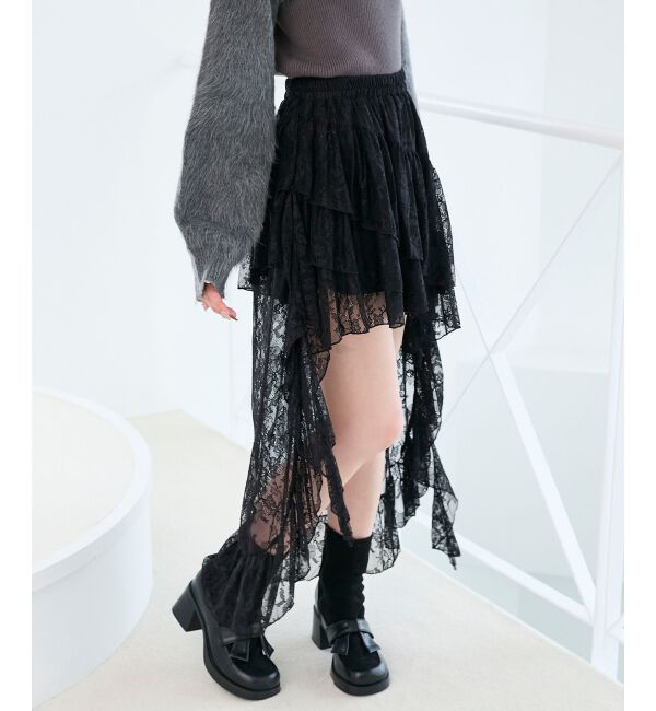 「アシメレースミニスカパン」|スカート|