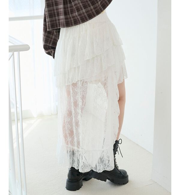  「アシメレースミニスカパン」|スカート|