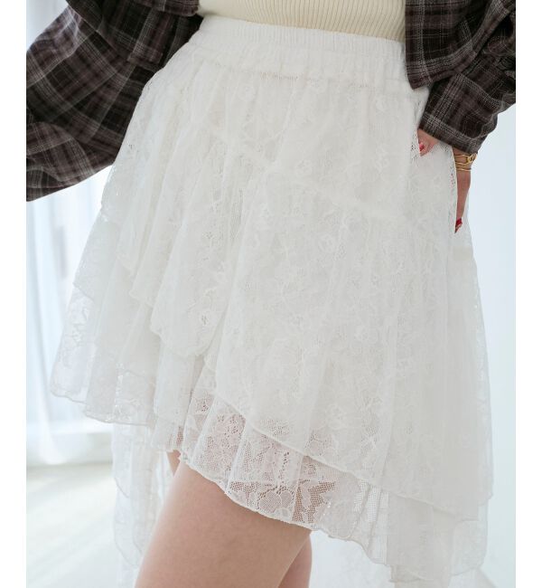  「アシメレースミニスカパン」|スカート|