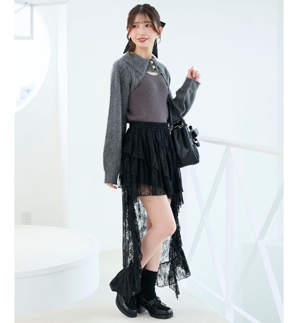  「アシメレースミニスカパン」|スカート|
