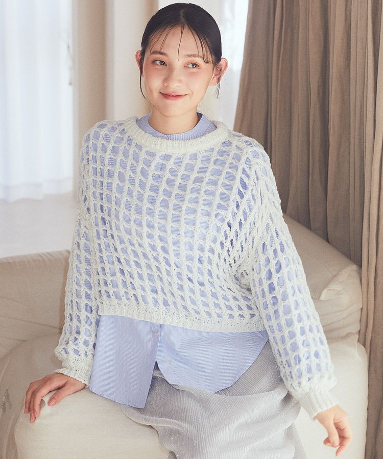 earth music&ecology「チュールヤーンメッシュニットプルオーバー」|ニット・セーター|