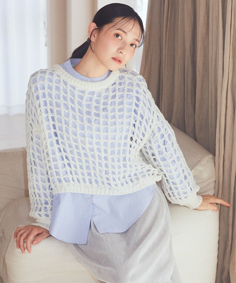 earth music&ecology「チュールヤーンメッシュニットプルオーバー」|ニット・セーター|