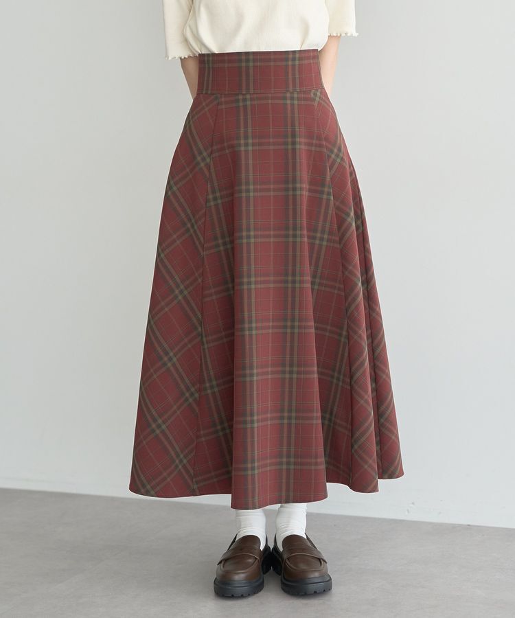 earth music&ecology「バックレースアップチェックスカート」|フレア|