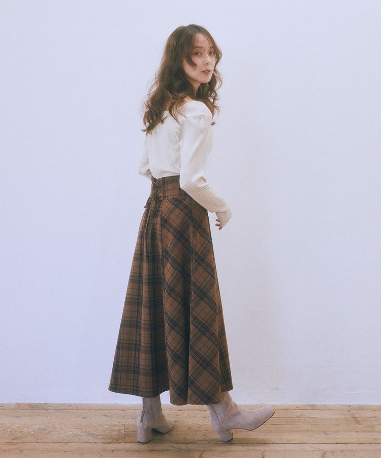 earth music&ecology「バックレースアップチェックスカート」|フレア|