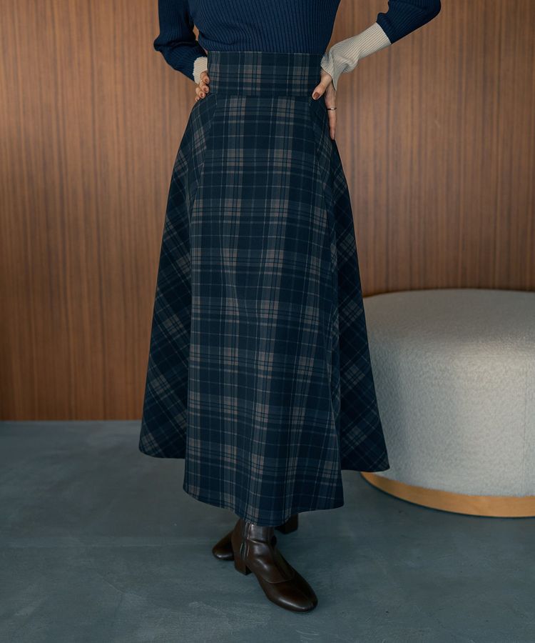 earth music&ecology「バックレースアップチェックスカート」|フレア|