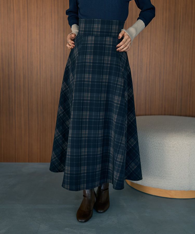 earth music&ecology「バックレースアップチェックスカート」|フレア|