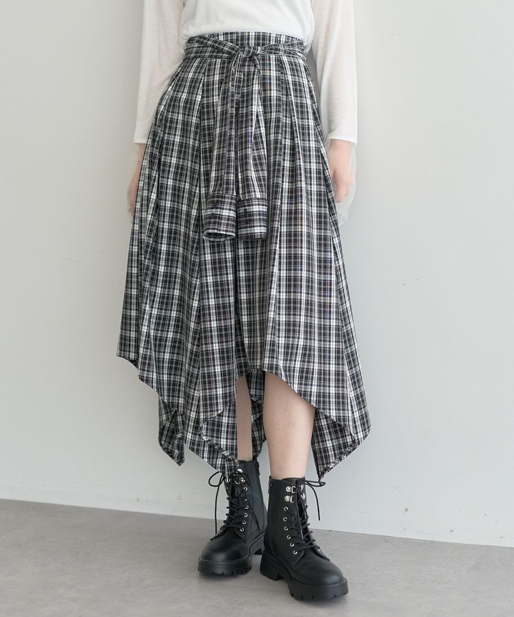 earth music&ecology「イレヘムチェックシャツスカート」|フレア|Black