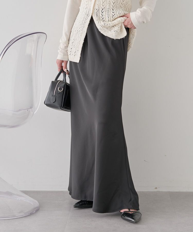earth music&ecology「サテンフリルマーメイドスカート」|フレア|Black