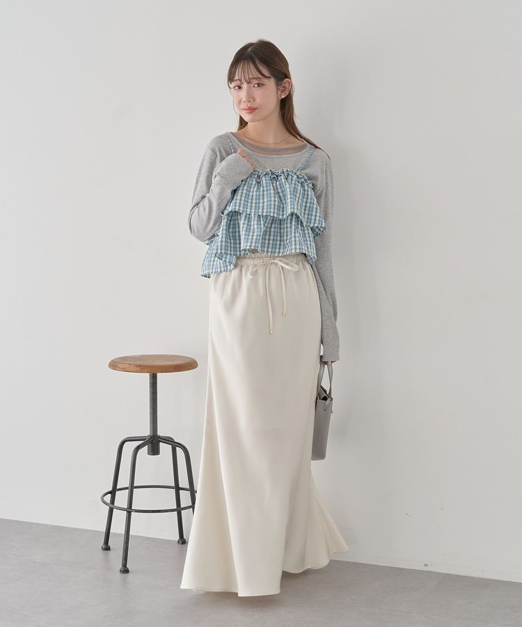 earth music&ecology「サテンフリルマーメイドスカート」|フレア|