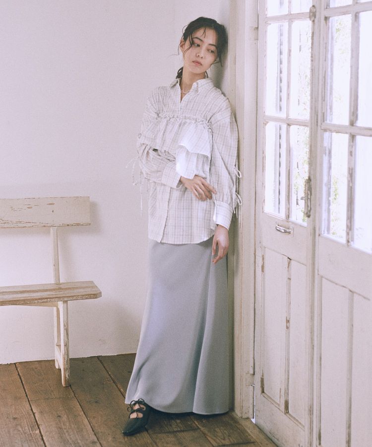 earth music&ecology「サテンフリルマーメイドスカート」|フレア|