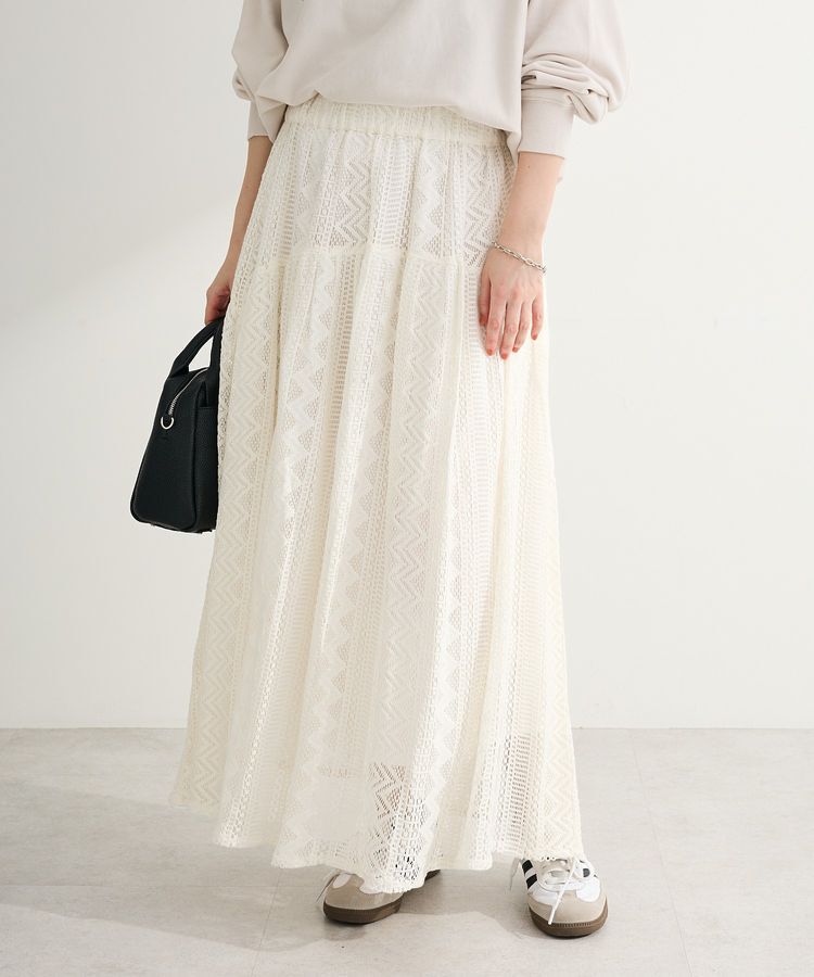 Green Parks「ラウンド切替インドコットンレーススカート」|フレア|Off White