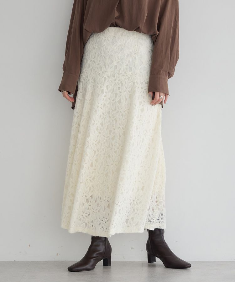 YECCA VECCA「フラワー起毛レースマーメイドスカート」|フレア|